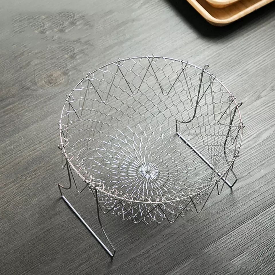 Stainless Steel Folding Round Frying Basket For Fries, Multi-functional Drain Basket, Fry Basket for Fried Food Stainless Steel Folding Round Frying Basket For Fries, Multi-functional Drain Basket, Fry Basket for Fried Food